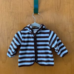 💰10/$50💰3-6 Month Baby Works Fleece Hoodie Jacket Blue & Brown Stripes